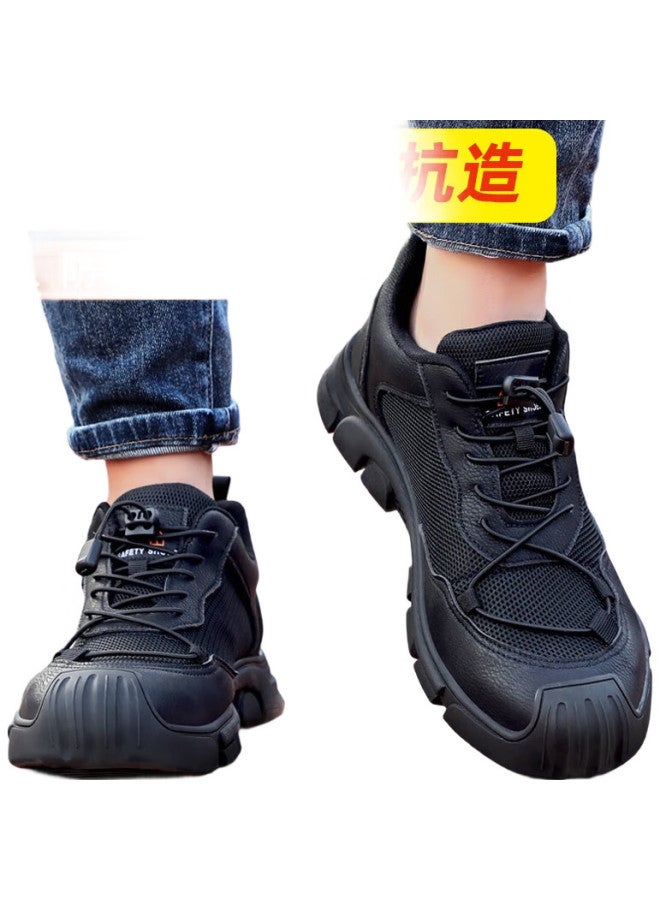 Jingtu أحذية أمان للرجال، رأس حديدي، مقاومة للثقب، مقاومة للاهتراء، خفيفة الوزن، قابلة للتنفس، أحذية أمان وظيفية 0216Bk مقاس 42 - Image 3