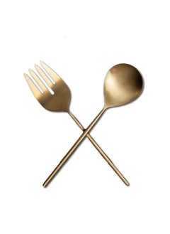 Bello Pack of 2 Salad Spoon and Fork Salad Server Set Stainless Steel Salad Serving Set 11 inch Serving Spoon and Fork Set for Salad Gravies Fruits Soup or Pasta Gold Matte