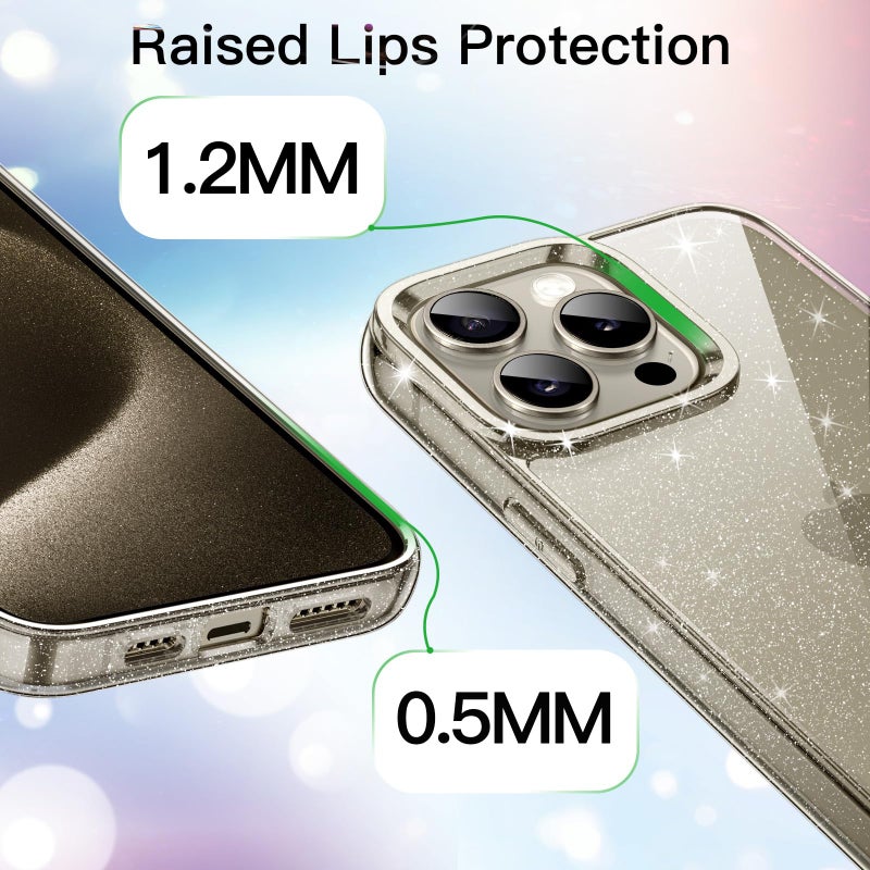JETech Glitter Case for iPhone 15 Pro Max 6.7-Inch, Bling Sparkle Shockproof Phone Bumper Cover, Cute Sparkly for Women and Girls (Natural Titanium) - Image 4