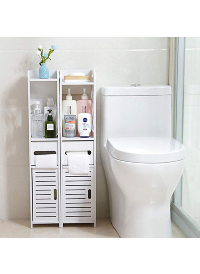 Generic - FFD Small Bathroom Storage Corner Floor Cabinet with Doors and Shelves Thin Toilet Vanity Cabinet Narrow Bath Sink Organizer Towel Storage Shelf For Paper Holder White - Image 1