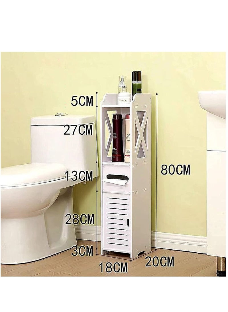 Generic - FFD Small Bathroom Storage Corner Floor Cabinet with Doors and Shelves Thin Toilet Vanity Cabinet Narrow Bath Sink Organizer Towel Storage Shelf For Paper Holder White - Image 1