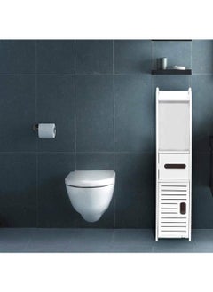FFD Small Bathroom Storage Corner Floor Cabinet with Doors and Shelves Thin Toilet Vanity Cabinet Narrow Bath Sink Organizer Towel Storage Shelf For Paper Holder White