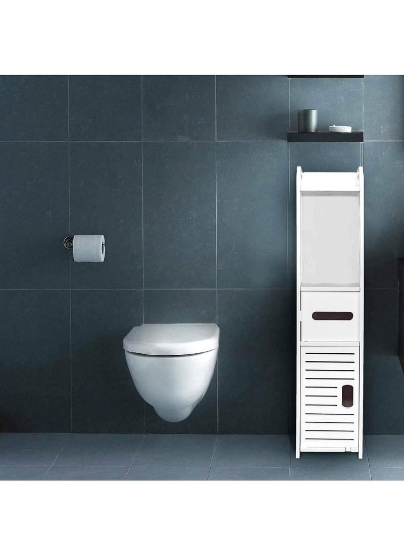 Generic - FFD Small Bathroom Storage Corner Floor Cabinet with Doors and Shelves Thin Toilet Vanity Cabinet Narrow Bath Sink Organizer Towel Storage Shelf For Paper Holder White - Image 1
