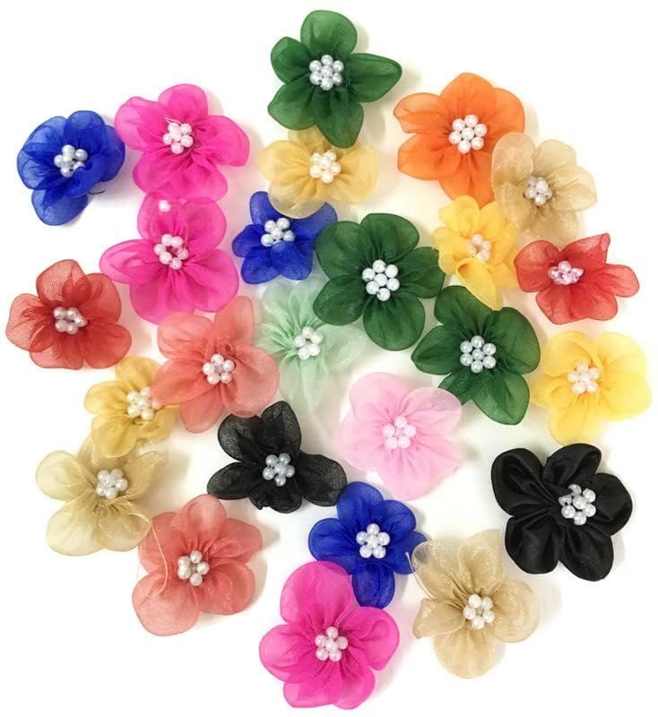 DaSync SYNC Multicolour Flower Decoration Craft Patches for Clothes Artificial Blouse Hair Jewellery Imitation Dresses Dupatta Suits, Sarees Gowns 25 Pieces Flower - Image 4