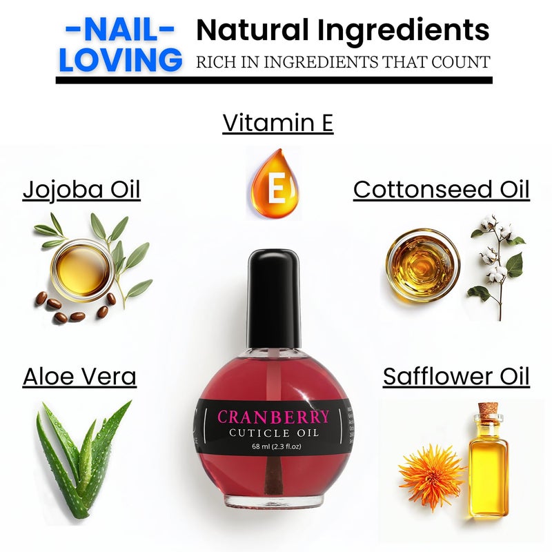 Ellie Chase Moisturizing Cuticle & Nail Care Oil 2.3 Fl Oz - Cranberry Scented â€“ Infused with Jojoba Oil, Aloe, Vitamin E â€“ Nail & Cuticle Hydration, Repair, Moisturizer, Strengthener, Growth - Image 2