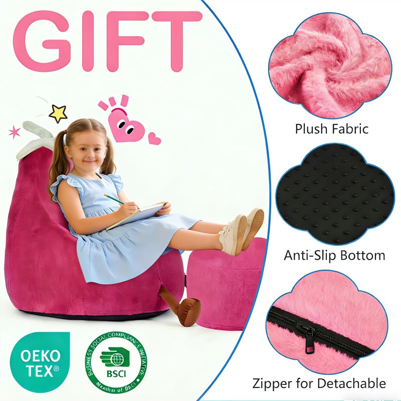 Simple Deluxe كرسي bean bag من رغوة الذاكرة 2 قدم - أريكة دائرية ناعمة للغاية من فرو الأرنب الصناعي مع مقبض وغلاف قابل للغسل في الغسالة، كرسي مريح للاسترخاء للأطفال والمراهقين، مثالي للقراءة والألعاب في غرفة المعيشة أو غرفة النوم، ماغينتا - Image 3
