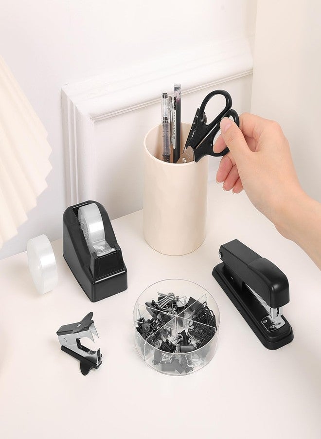 SKYDUE Black Office Supplies Set, Black Desk Accessories, Stapler, Tape Dispenser, Scissors, Binder/Paper Clips and 1000pcs Staples, Desk Supplies Set - Image 4