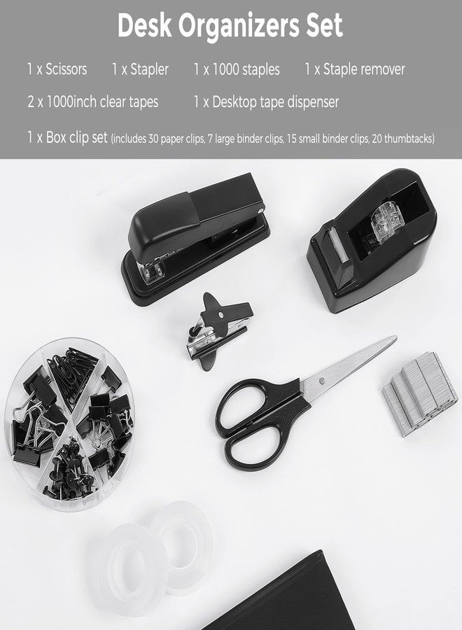 SKYDUE Black Office Supplies Set, Black Desk Accessories, Stapler, Tape Dispenser, Scissors, Binder/Paper Clips and 1000pcs Staples, Desk Supplies Set - Image 3