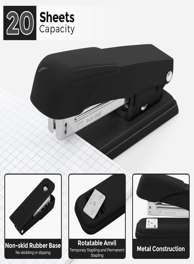 SKYDUE Black Office Supplies Set, Black Desk Accessories, Stapler, Tape Dispenser, Scissors, Binder/Paper Clips and 1000pcs Staples, Desk Supplies Set - Image 5