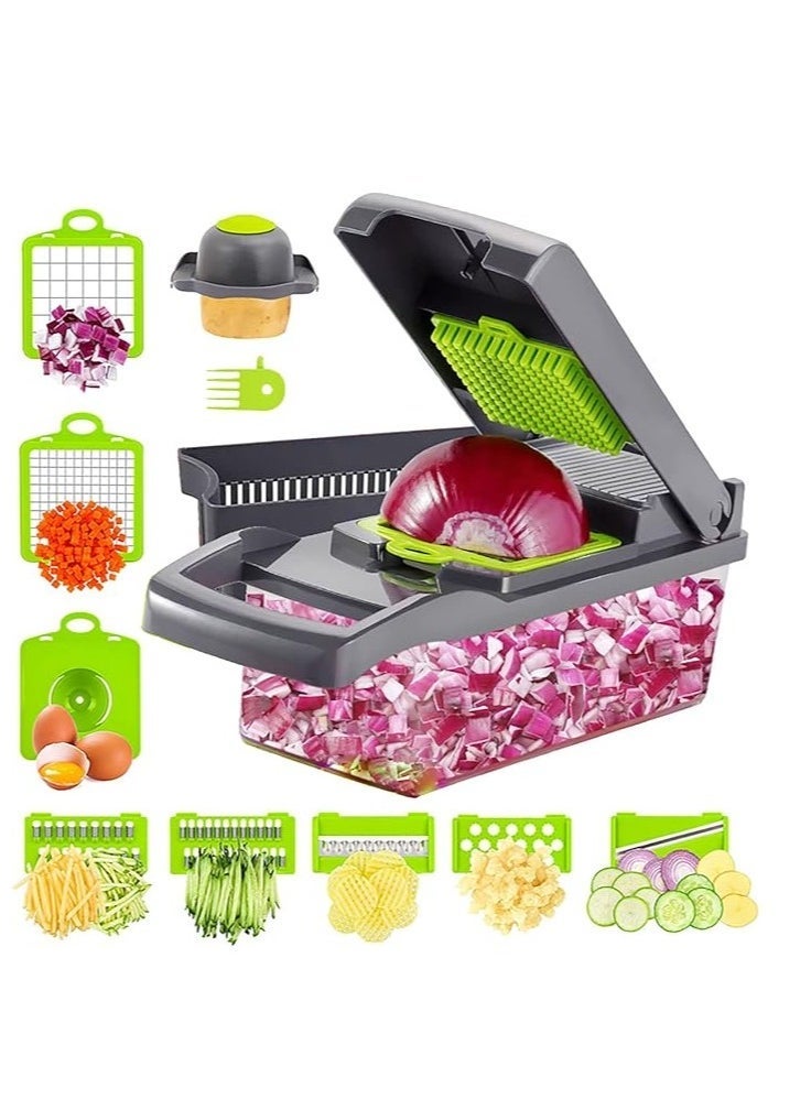 TIGER Vegetable Chopper 16-in-1 Professional Food Chopper and Slicer – Multi-Function Onion Chopper, Potato Slicer, Adjustable Vegetable Cutter with Container, Easy Cleaning and Storage (Gray) - Image 1