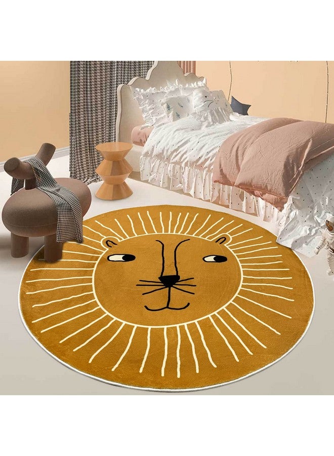 USTIDE Kids Play Mat 4Ft Round Lion Play Rug Non Slip Kids Circle Rug Soft Nursery Rug Floor Carpet For Bedroom Playroom Decor - Image 1