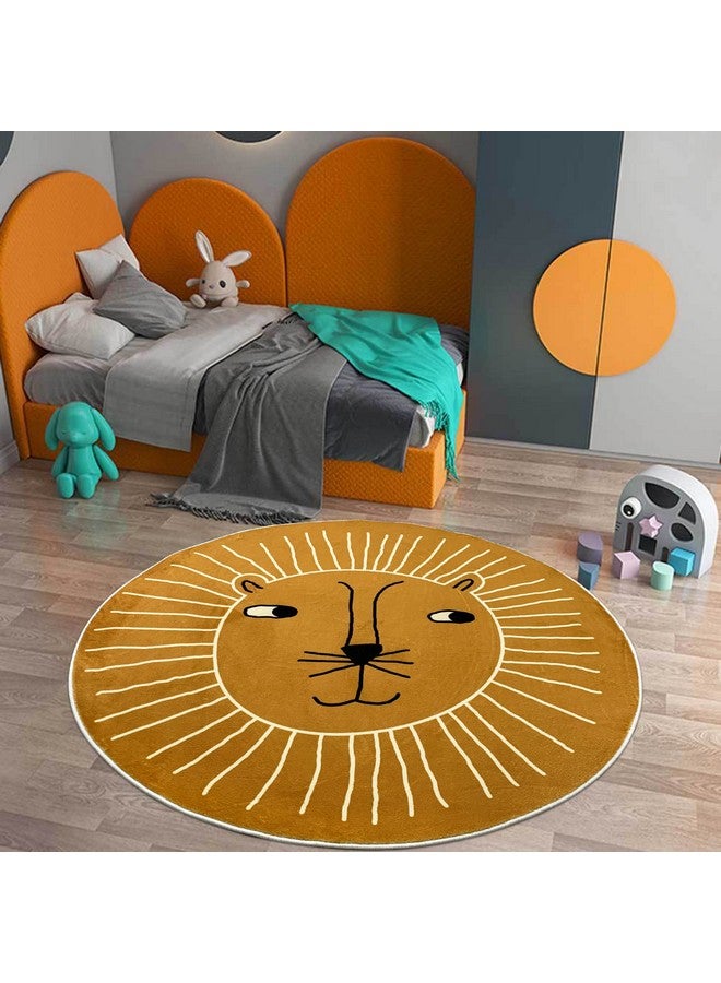 USTIDE Kids Play Mat 4Ft Round Lion Play Rug Non Slip Kids Circle Rug Soft Nursery Rug Floor Carpet For Bedroom Playroom Decor - Image 2