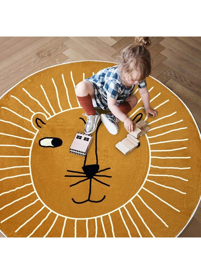 USTIDE Kids Play Mat 4Ft Round Lion Play Rug Non Slip Kids Circle Rug Soft Nursery Rug Floor Carpet For Bedroom Playroom Decor - Image 3