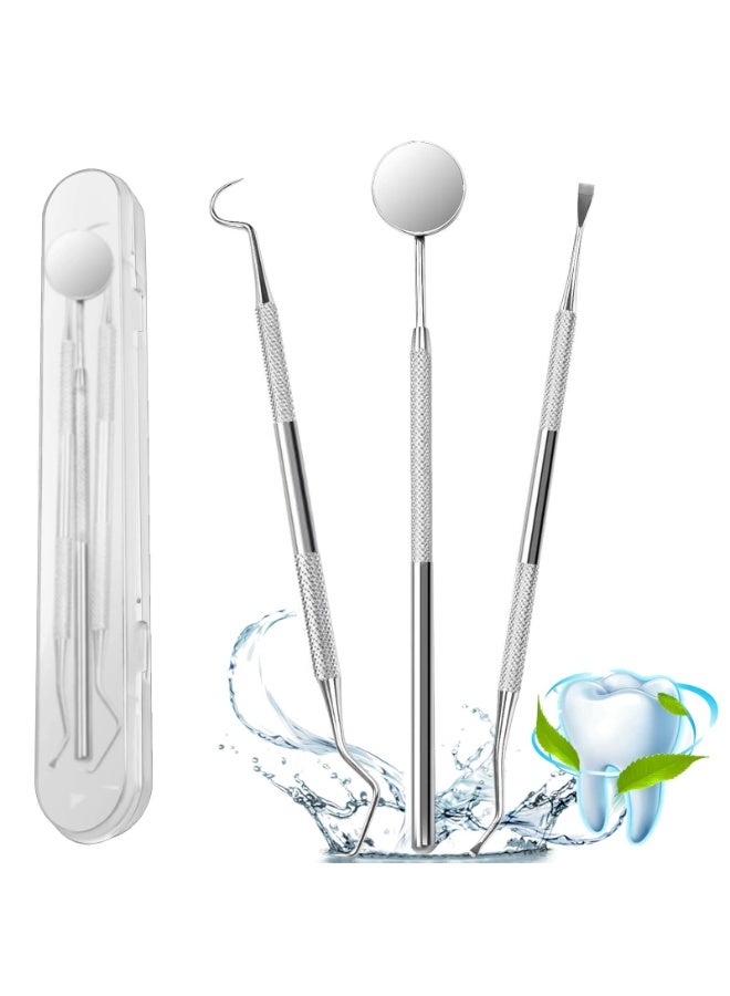 Chabeia 3Pcs Dental Tools, Professional Dental Picks for Teeth Cleaning, 100% Surgical 304 Stainless Steel Plaque Remover for Teeth, Dental Mirror, Hygiene Set, Scraper Oral Care Kit To Remove Tartar.（Sliver） - Image 1