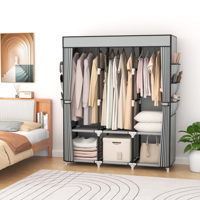 VTRIN Portable Closet Wardrobe for Hanging Clothes Closet with Cover, 3 Hanging rods, 6 Storage Shelves and Side Pocket, Diameter 19mm Metal Pipe, Sturdy Free Standing Closet for Bedroom - Image 2
