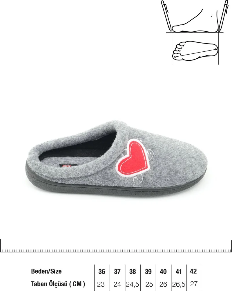 Gezer Winter Women's Home Garden Comfort Sole Embroidered Heart Patterned Felt Slippers