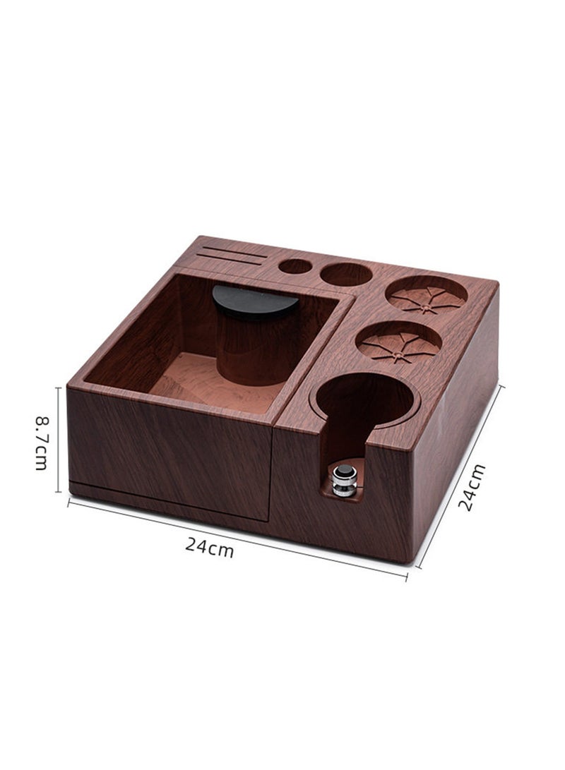 دائرة مربعة محطة ضغط قهوة إسبريسو خشبية 3 في 1 مع صندوق طرق – منظم أدوات قهوة قابل للتعديل - Image 5