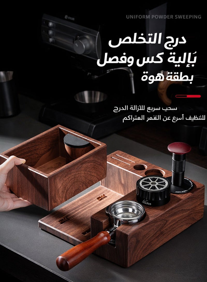 دائرة مربعة محطة ضغط قهوة إسبريسو خشبية 3 في 1 مع صندوق طرق – منظم أدوات قهوة قابل للتعديل - Image 2