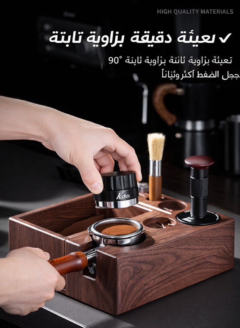 دائرة مربعة محطة ضغط قهوة إسبريسو خشبية 3 في 1 مع صندوق طرق – منظم أدوات قهوة قابل للتعديل - Image 3
