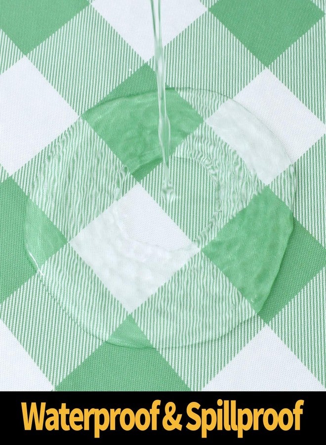 Smiry Rectangle Picnic Table Cloth, Elastic Waterproof Fitted Vinyl Tablecloths, Flannel Backed Buffalo Plaid Table Covers for Dining, Camping, Outdoor (Sage Green and White, 30" x 72") - Image 3
