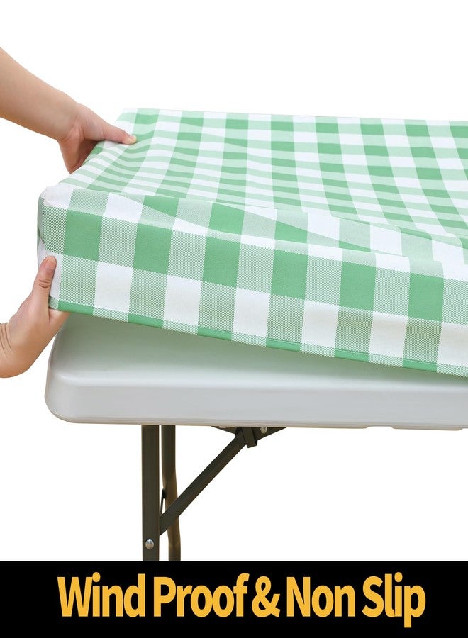 Smiry Rectangle Picnic Table Cloth, Elastic Waterproof Fitted Vinyl Tablecloths, Flannel Backed Buffalo Plaid Table Covers for Dining, Camping, Outdoor (Sage Green and White, 30" x 72") - Image 2