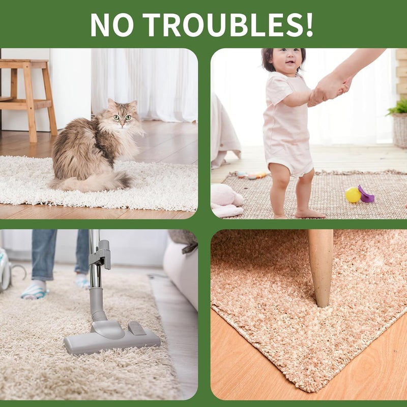 SYOSI Rug Tape, Double-Sided Non-Slip Grippers for Hardwood & Tile Floors, Reusable Carpet Tape to Prevent Sliding, Curling & Bunching - Washable Pad Grippers, Keep Rugs Flat (White), 12 Pcs - Image 3