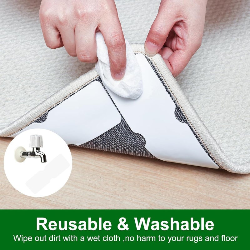 SYOSI Rug Tape, Double-Sided Non-Slip Grippers for Hardwood & Tile Floors, Reusable Carpet Tape to Prevent Sliding, Curling & Bunching - Washable Pad Grippers, Keep Rugs Flat (White), 12 Pcs - Image 4