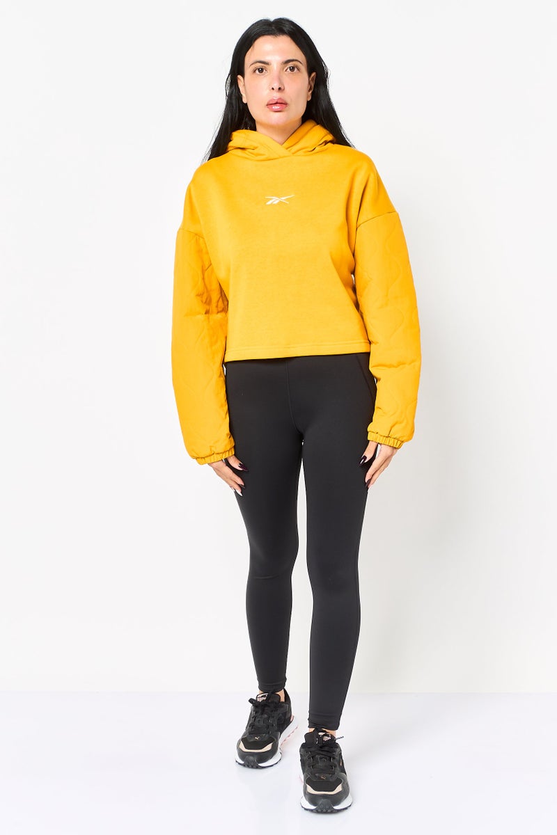 Reebok هودي خارجي طويل الأكمام للنساء، لون خردل - Image 3