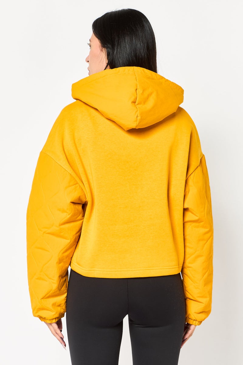 Reebok هودي خارجي طويل الأكمام للنساء، لون خردل - Image 4