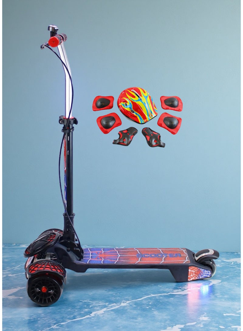 إيزي فيتشور سكوتر ركل قابل للطي من EASY FUTURE للأطفال من سن 3 إلى 8 سنوات: مقبض قابل لضبط الارتفاع، عجلات LED، فرامل خلفية، فرامل مقبض وموسيقى ممتعة، بما في ذلك مجموعة كاملة من معدات الحماية - Image 1