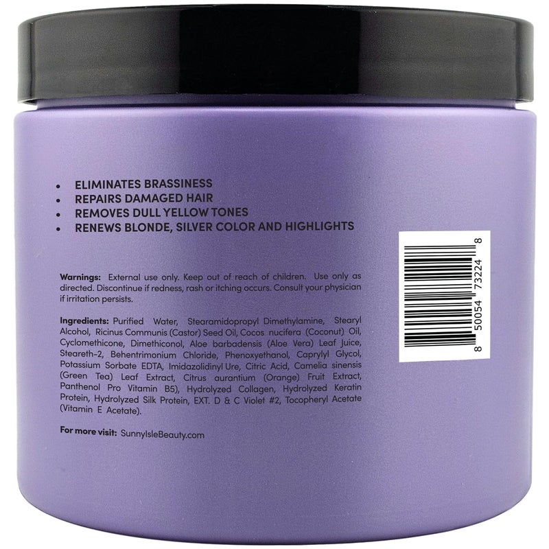 Sunny Isle Anti-Brass Color Enhancing Purple Hair Repair Masque 16oz | Neutralizes Yellow Undertones & Brassiness | Deep Conditioner Treatment Toner for Blonde, Silver, Gray Hair & Highlights - Image 5