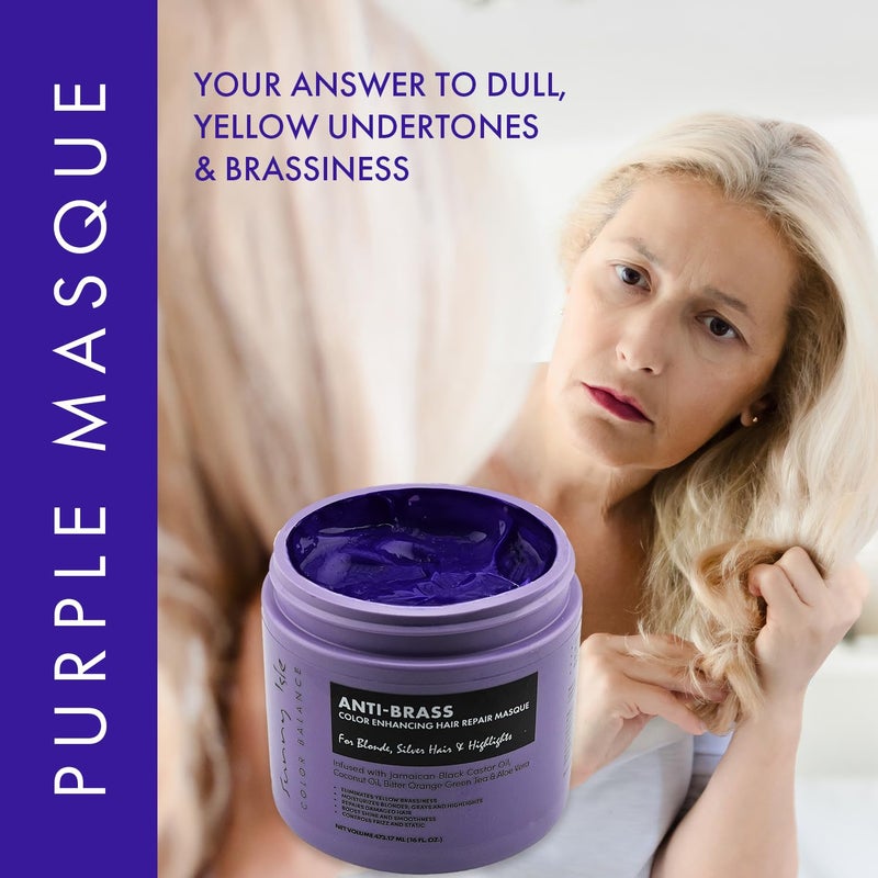 Sunny Isle Anti-Brass Color Enhancing Purple Hair Repair Masque 16oz | Neutralizes Yellow Undertones & Brassiness | Deep Conditioner Treatment Toner for Blonde, Silver, Gray Hair & Highlights - Image 4