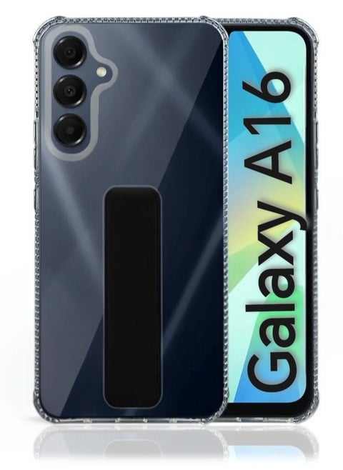 Case Cover For Samsung Galaxy A16 With Magnetic Hand Grip 3 in 1 Clear / Black