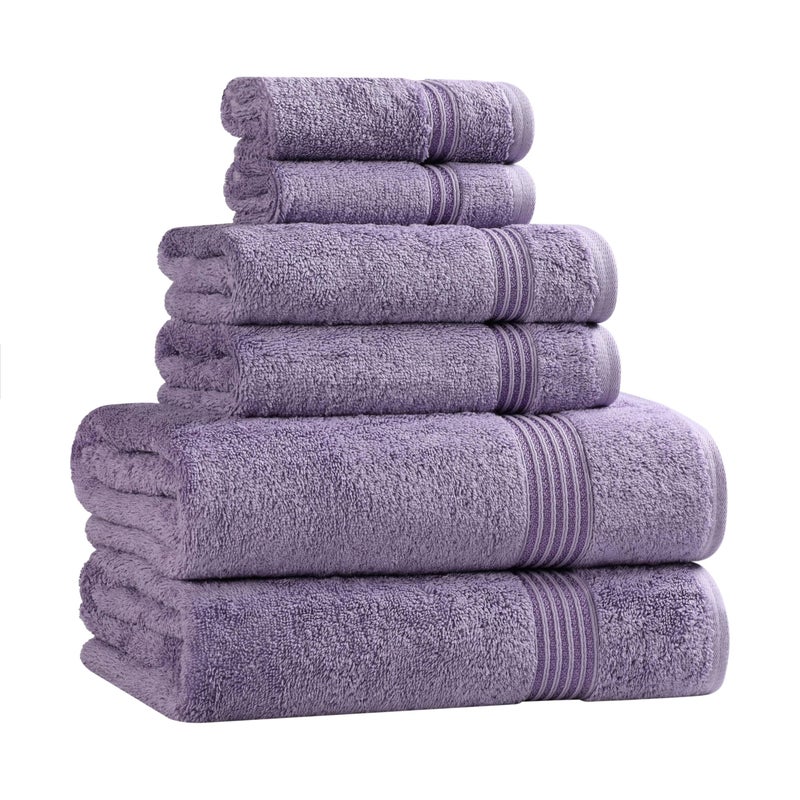 Superior Egyptian Cotton 6-Piece Towel Set, Bathroom Essentials, Towels For Bathroom, Apartment, Airbnb, Guest Bath, Face, Hand, Bath Towels, Washcloths, Absorbent, Fast Drying, Royal Purple - Image 1