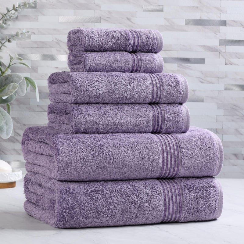 Superior Egyptian Cotton 6-Piece Towel Set, Bathroom Essentials, Towels For Bathroom, Apartment, Airbnb, Guest Bath, Face, Hand, Bath Towels, Washcloths, Absorbent, Fast Drying, Royal Purple - Image 2