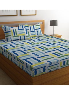 BSB HOME BSB HOME Premium Cotton Elastic Fitted Bedsheets with 2 King Size Pillow Covers | Double Bed with All Around Elastic 180 TC Supersoft | Size - King Size 72x78+10 inches | White and Green  - Image 1