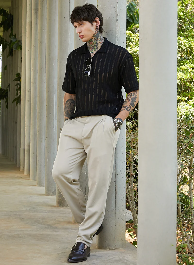 CAHOOT  Men's Onyx Black Duo-Striped Relaxed Polo T-Shirt for Men | Best Price UAE