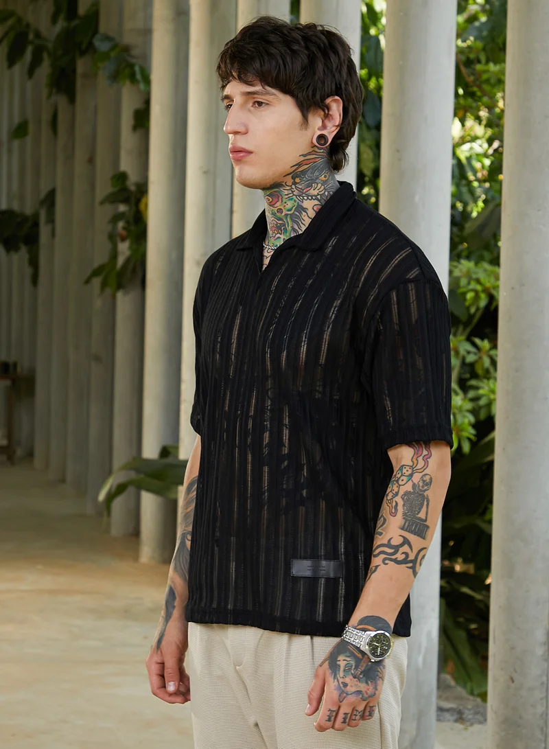 CAHOOT  Men's Onyx Black Duo-Striped Relaxed Polo T-Shirt for Men | Best Price UAE