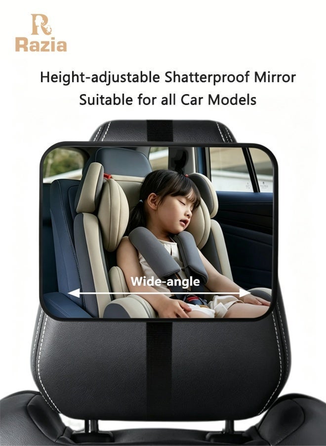 Razia Car Backseat Safety Mirror, Wide Rearview baby car mirror, Shatterproof Newborn Mirror with 360° Rotation, Black Frame Rear Facing Car Seat Mirror for Infant,23.5cm*15cm,Black - Image 2