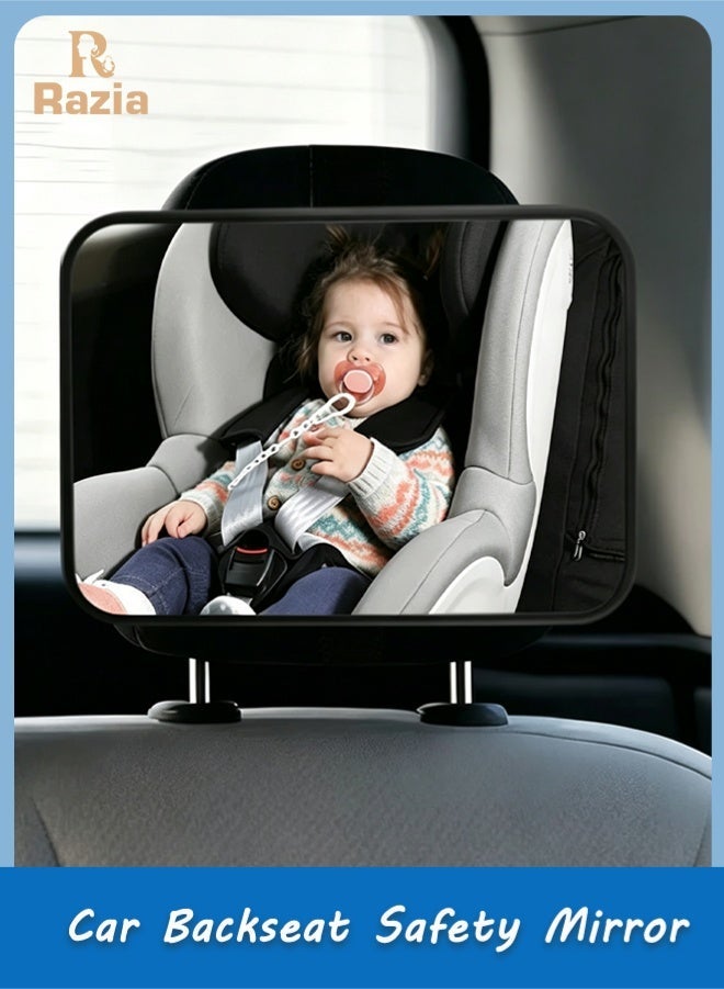 Razia Car Backseat Safety Mirror, Wide Rearview baby car mirror, Shatterproof Newborn Mirror with 360° Rotation, Black Frame Rear Facing Car Seat Mirror for Infant,23.5cm*15cm,Black - Image 1