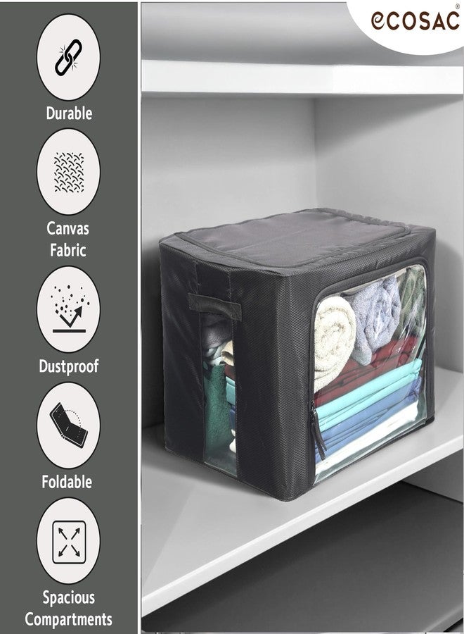 ECOSAC Garment Storage Organizer Box – Black, Diamond Polyester Fabric | Foldable Clothes Storage Bag with Transparent Window & Zipper for Sarees, Blankets, Towels, Wardrobe Organizer -Grey - Image 5