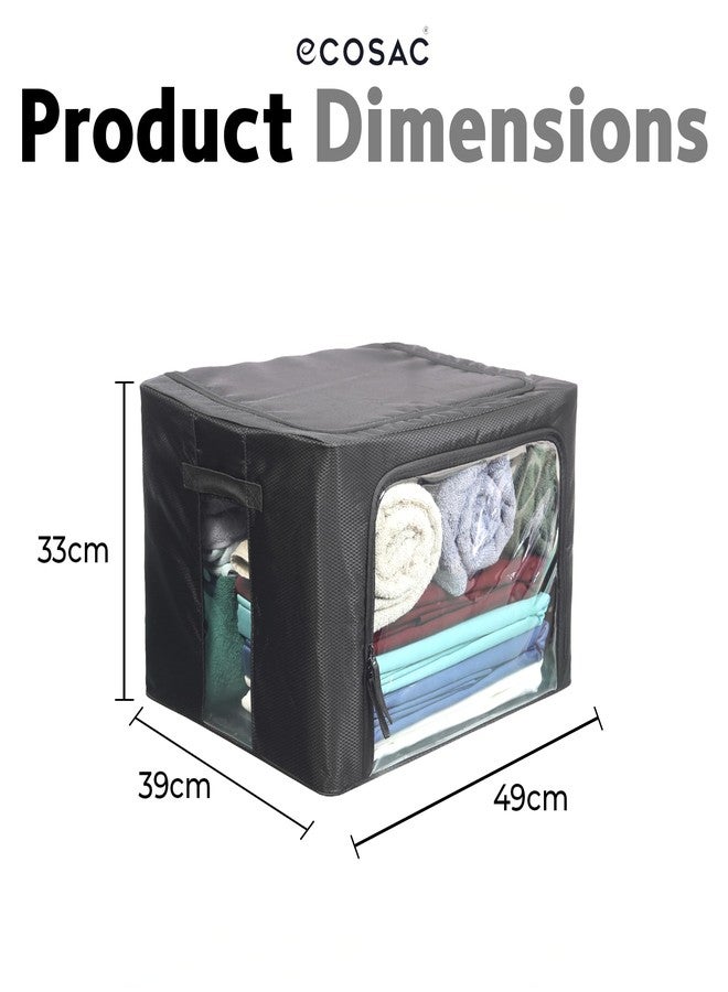 ECOSAC Garment Storage Organizer Box – Black, Diamond Polyester Fabric | Foldable Clothes Storage Bag with Transparent Window & Zipper for Sarees, Blankets, Towels, Wardrobe Organizer -Grey - Image 3