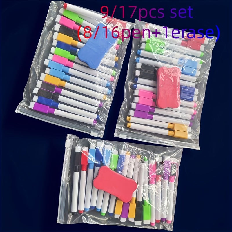 17pcs Dry Erase Marker Set 16 Pens with Magnetic Eraser Non Toxic Quick Drying - Image 1