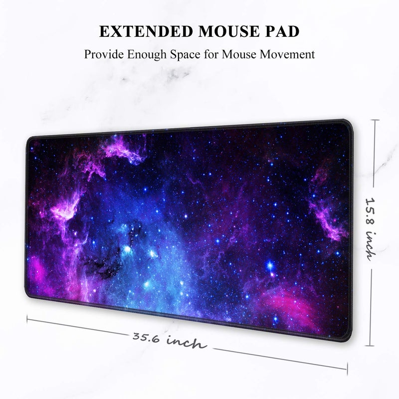 Auhoahsil Large Mouse Pad, Full Desk XXL Extended Gaming Mouse Pad 35" X 15", Waterproof Desk Mat with Stitched Edges, Non-Slip Laptop Computer Keyboard Mousepad for Office and Home, Galaxy Design - Image 2