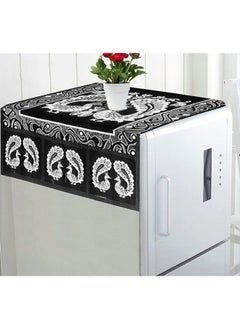 Kuber Industries Kuber Industries Peacock Print Fridge Cover With Side Pockets|Fridge Top Cover|Refrigerator Cover|Washable Cotton Material|6 Utility Pockets (Black)  - Image 1