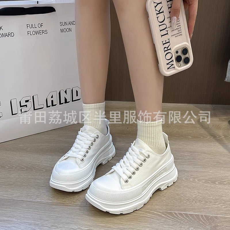 Putian Pure Original Mcqueen Canvas Shoes For Women, Thick-Soled Height-Increasing White Shoes For Men, Casual Dad Shoes With Platform Sole High Version - Image 4