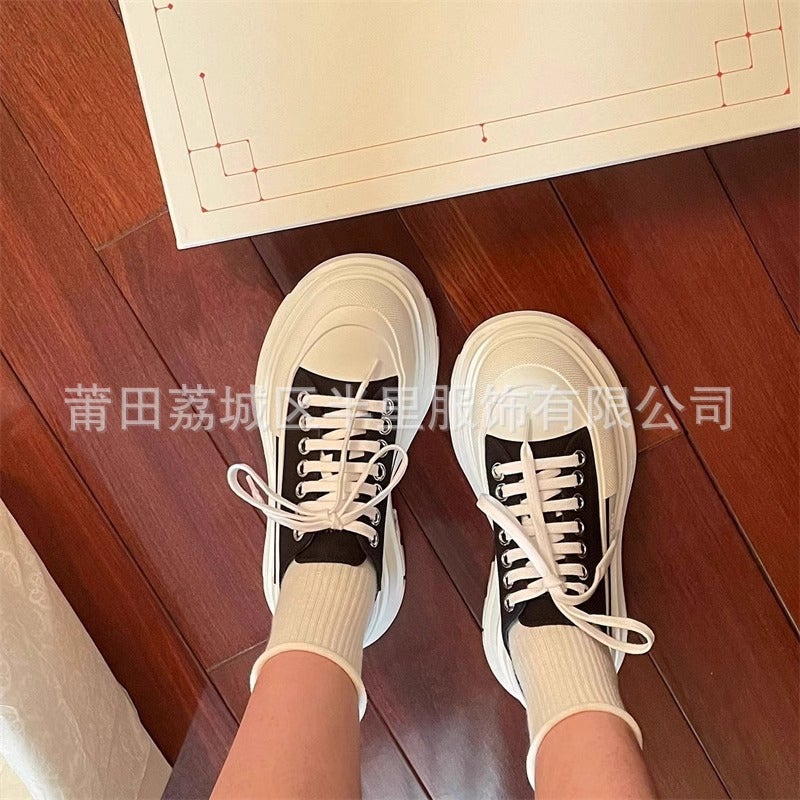 Putian Pure Original Mcqueen Canvas Shoes For Women, Thick-Soled Height-Increasing White Shoes For Men, Casual Dad Shoes With Platform Sole High Version - Image 3
