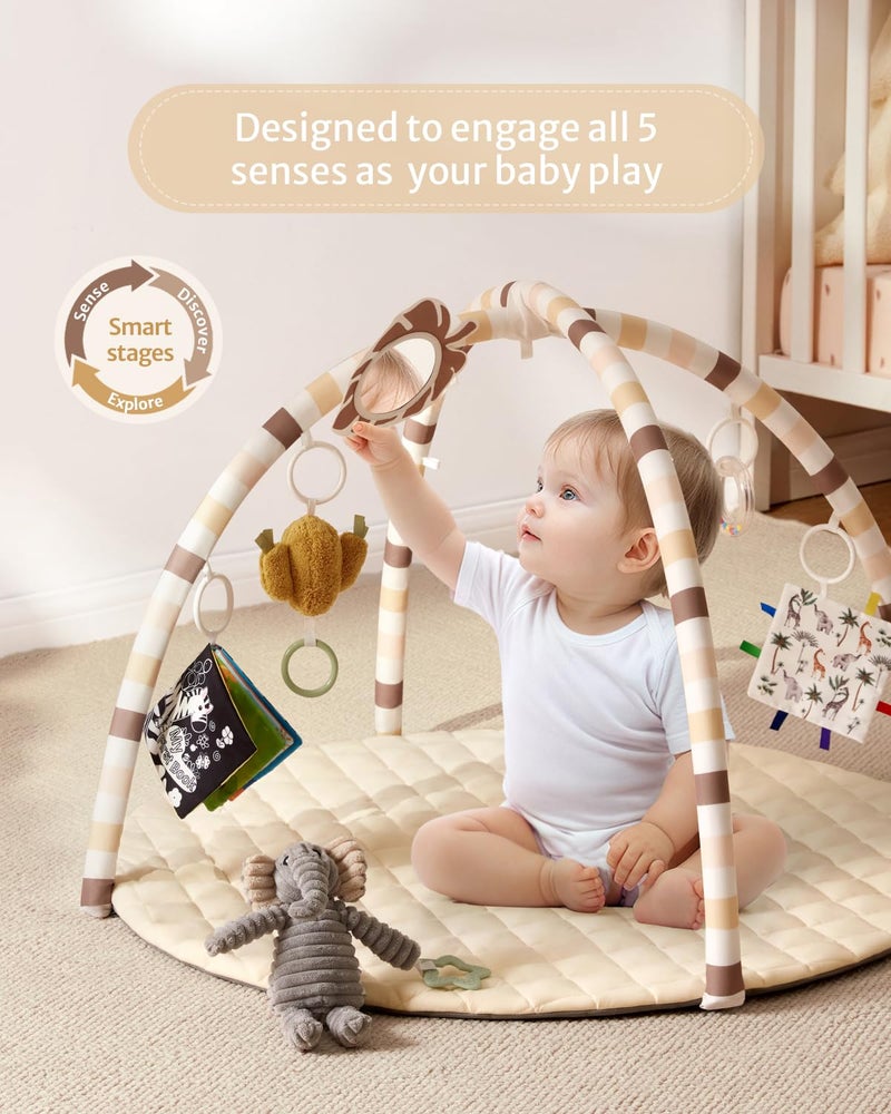 Blissful Diary Baby Play Gym Mat, Tummy Time Activity Mat with 6 Detachable Toys for Stage-Based Sensory & Motor Skill Development, Easy to Install & Clean, Baby Essentials Gift, Sandy Beige - Image 2