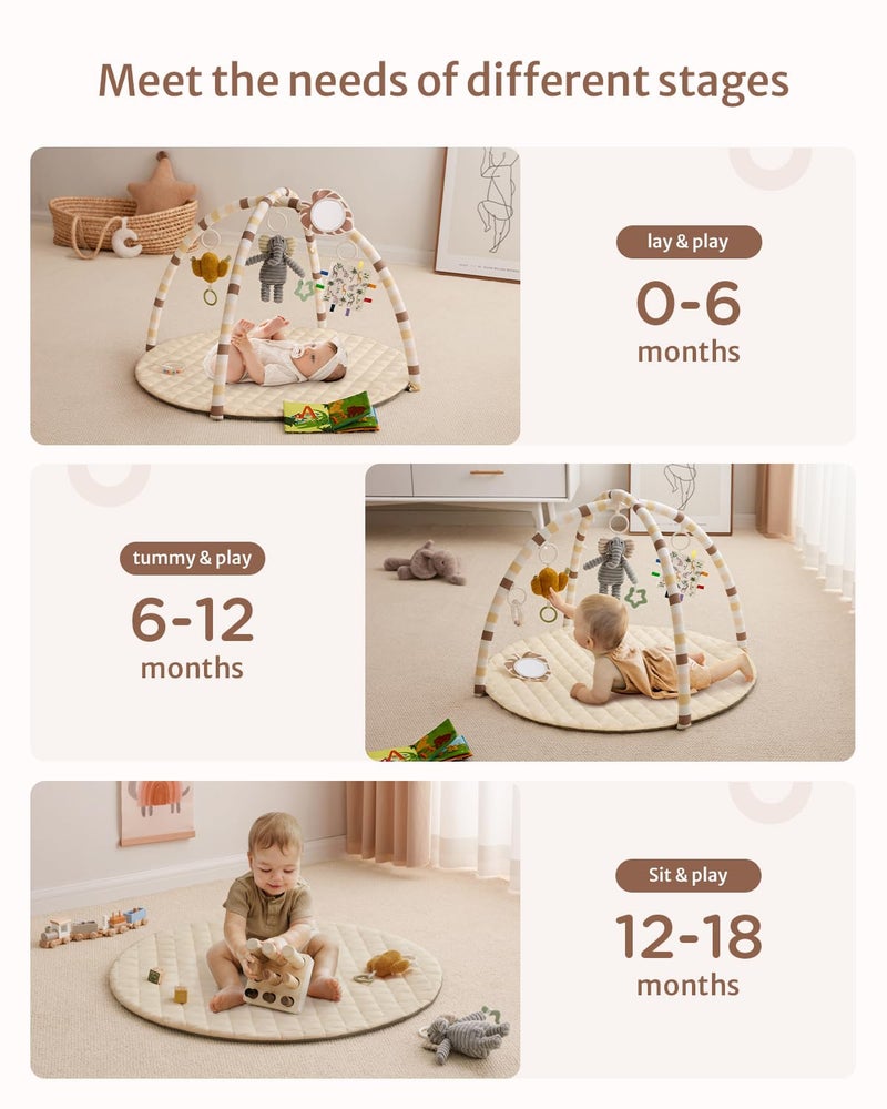 Blissful Diary Baby Play Gym Mat, Tummy Time Activity Mat with 6 Detachable Toys for Stage-Based Sensory & Motor Skill Development, Easy to Install & Clean, Baby Essentials Gift, Sandy Beige - Image 5