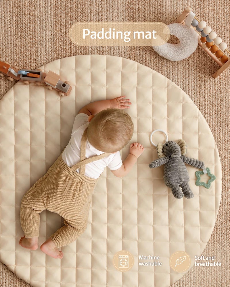 Blissful Diary Baby Play Gym Mat, Tummy Time Activity Mat with 6 Detachable Toys for Stage-Based Sensory & Motor Skill Development, Easy to Install & Clean, Baby Essentials Gift, Sandy Beige - Image 4